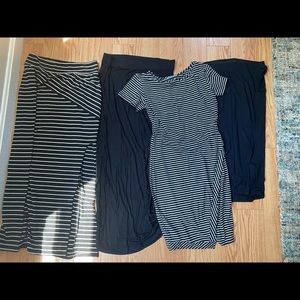 Assorted black and striped dresses & skirts. Size medium